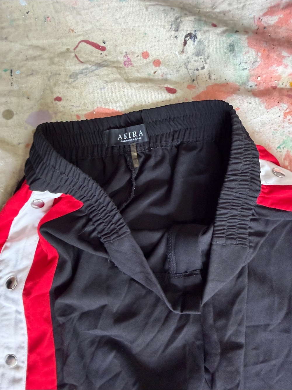 Akira Black Track Pants with Red and White Side Stripes - Picture 3 of 4